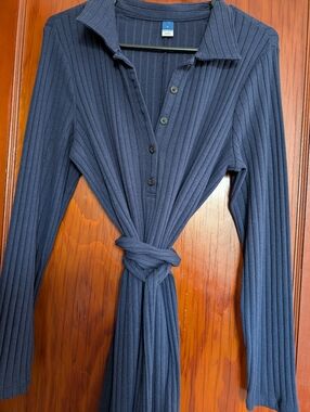 Ribbed Button-Front Knit Dress in Navy By Old Navy